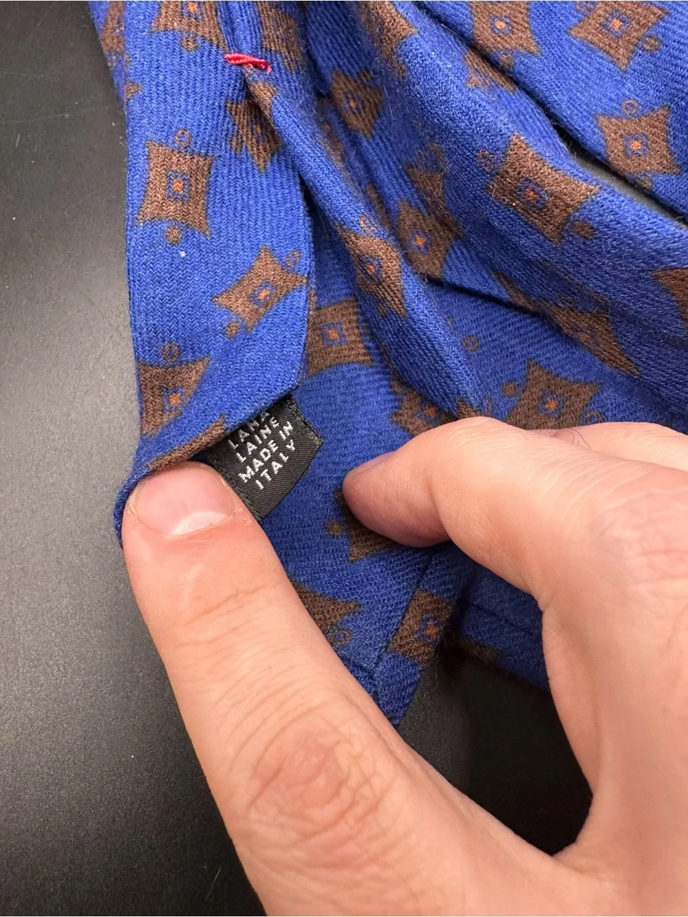 ISAIA Wool Cobalt Tie with Brown Medallion
